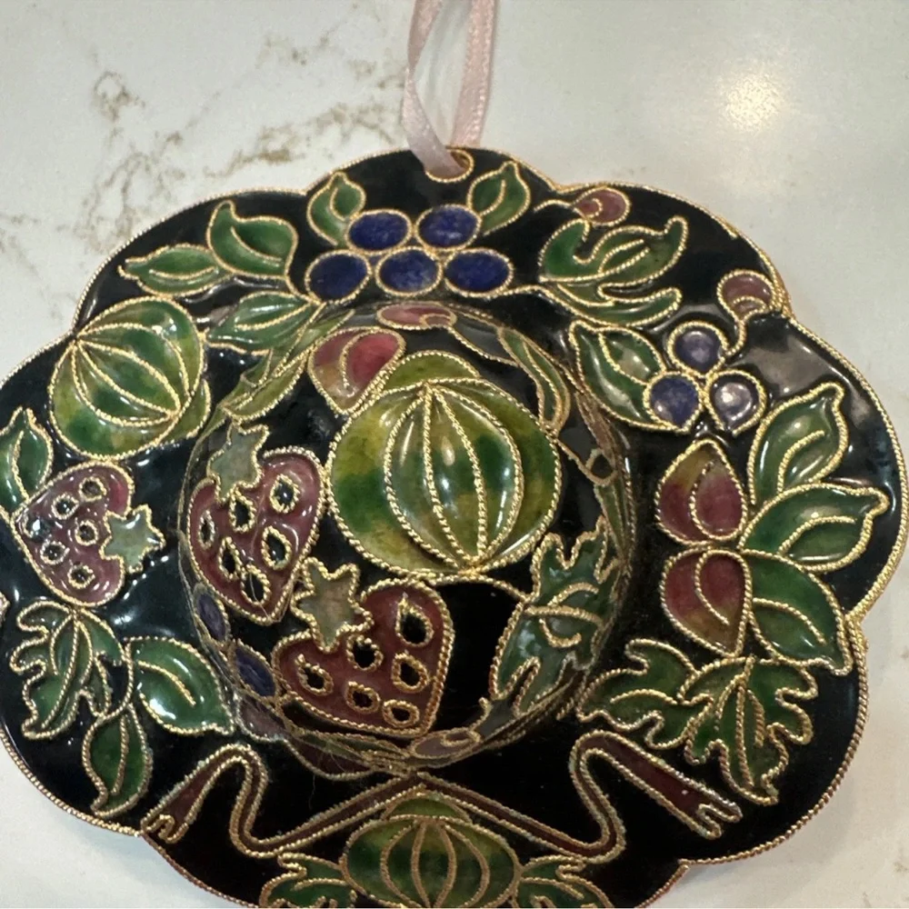Vintage Enamel Decorated Cloisonne Copper Christmas Sun Hat Ornament